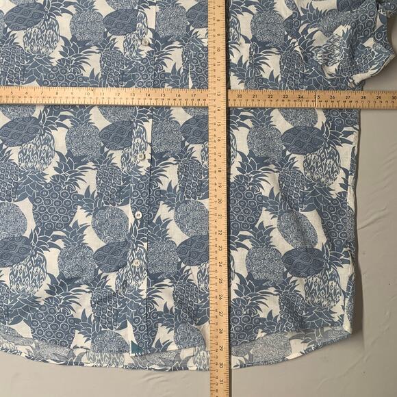 Untuckit Men Shirt XXL Blue Hawaiian Linen Blend Pineapple Short Sleeve Button - Picture 4 of 8